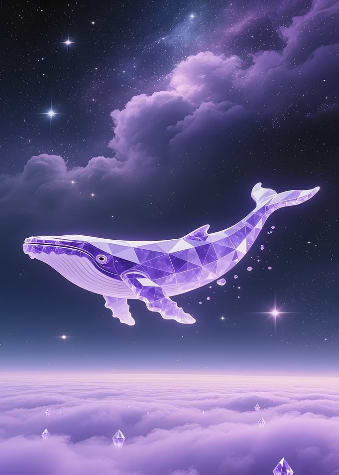 Geometric Whale in Dreamy Sky