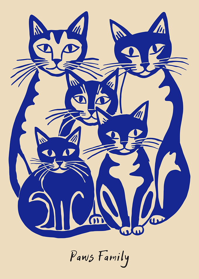 Blue Cat Family Illustration