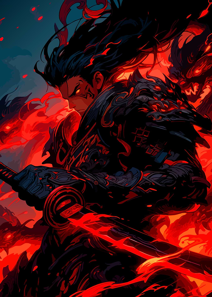 Warrior in Red and Black Armor
