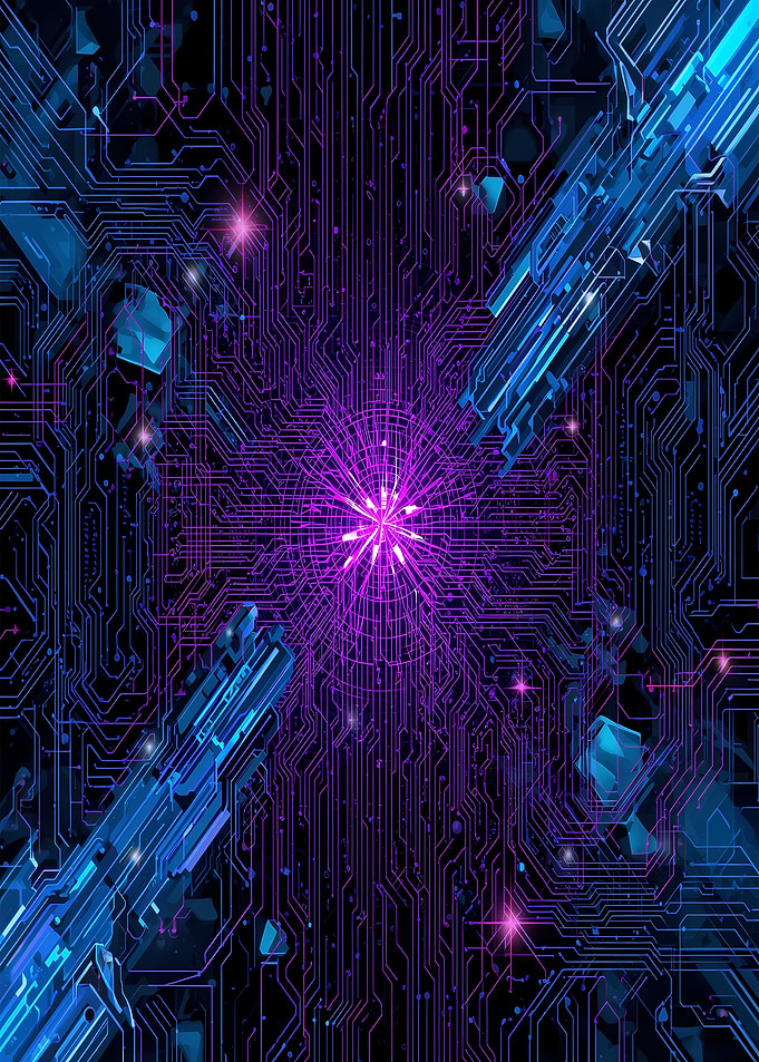 Abstract Circuit Board with Geometric Shapes