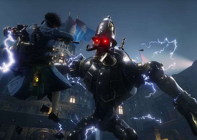 Girl fighting a robot in a game