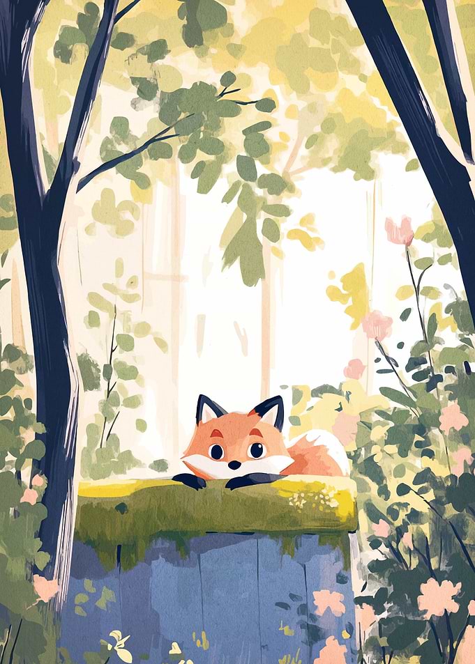 Cute Fox in Forest Illustration