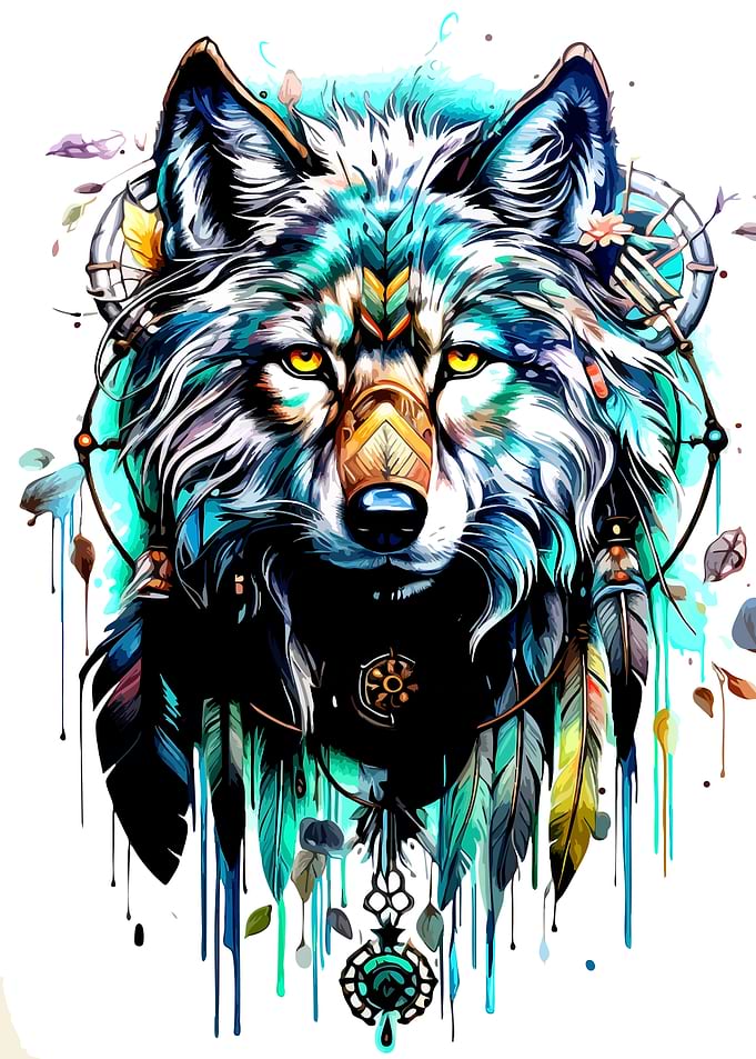 Wolf with Dreamcatcher Digital Art
