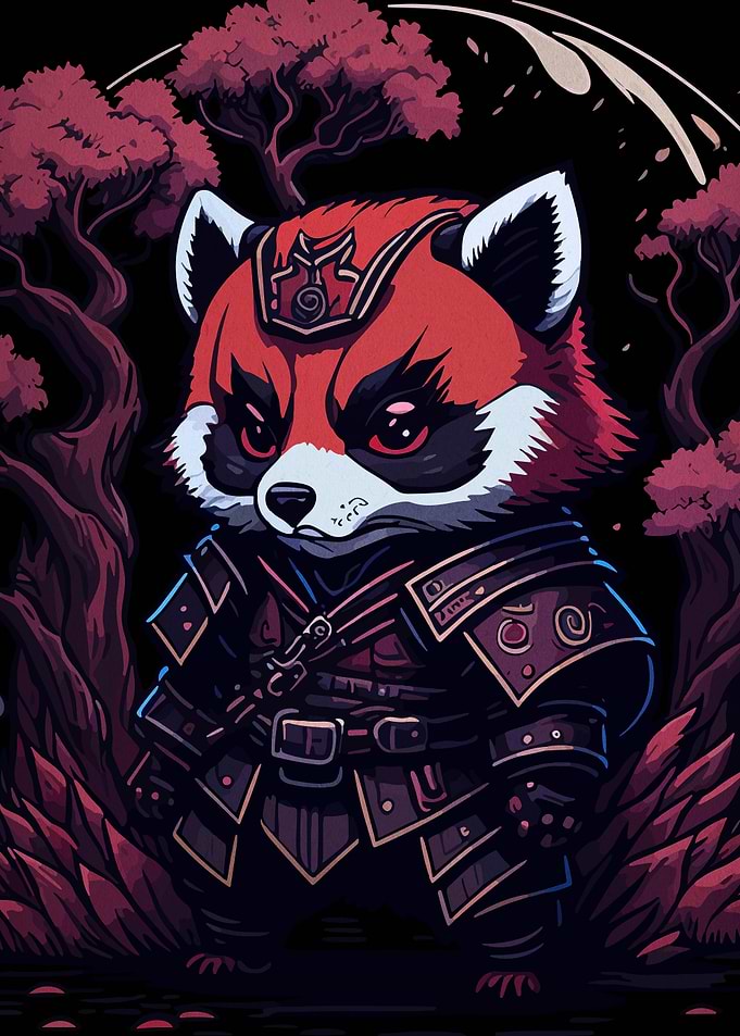 Red Panda Samurai in Forest