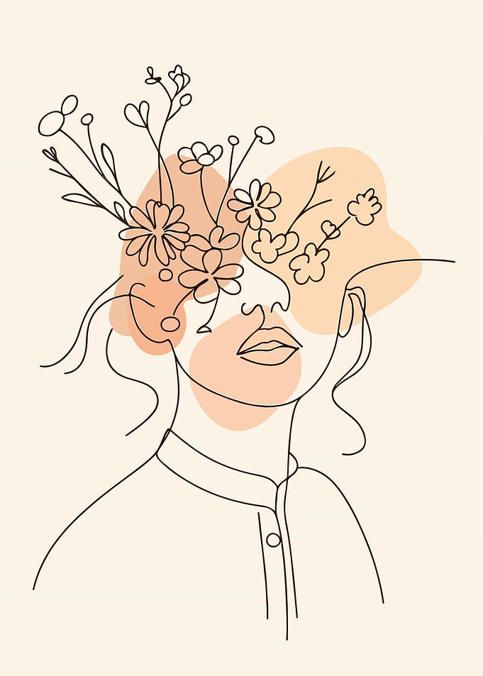 Minimalist Floral Woman Line Art