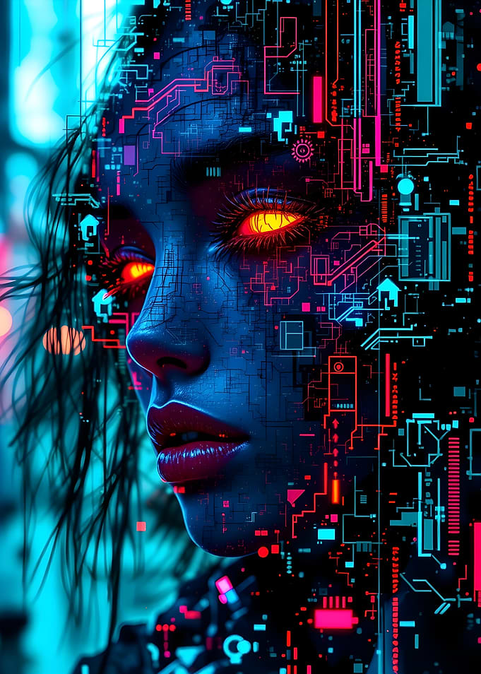 Cyberpunk Woman with Glowing Eyes
