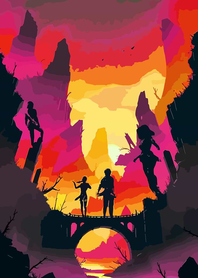 Fantasy Landscape with Silhouetted Figures Expedition