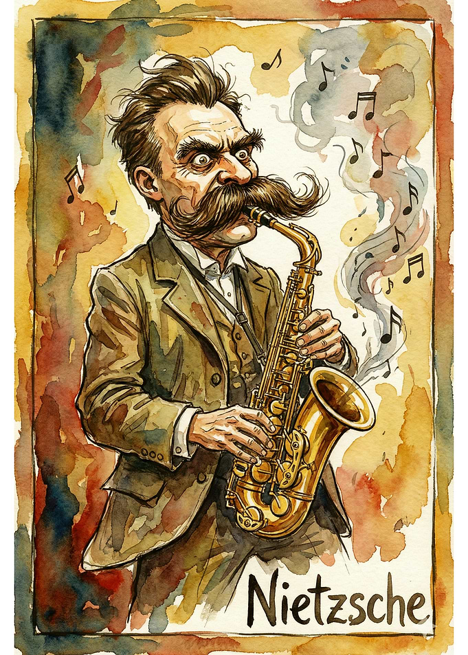 Nietzsche playing saxophone