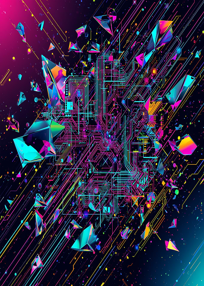 Abstract Circuit Board with Geometric Shapes