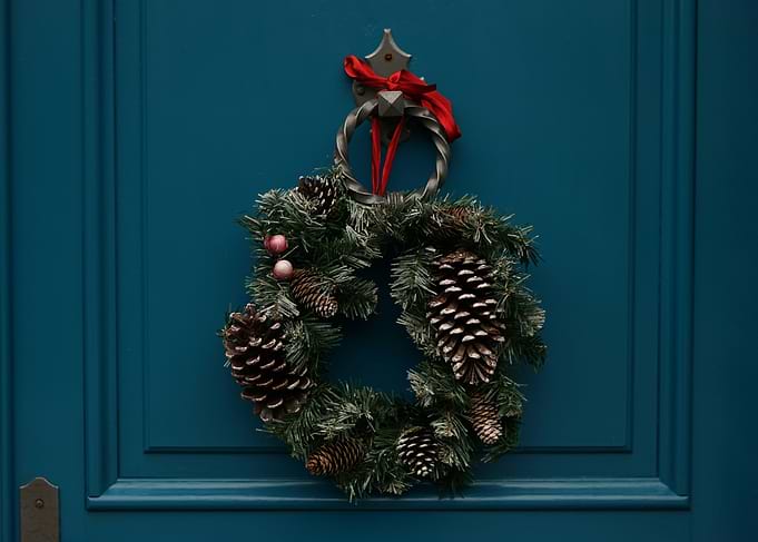 Christmas Wreath on Blue Door