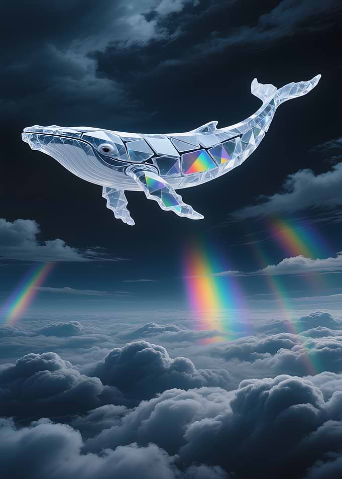 Crystal Whale in Cloudy Sky