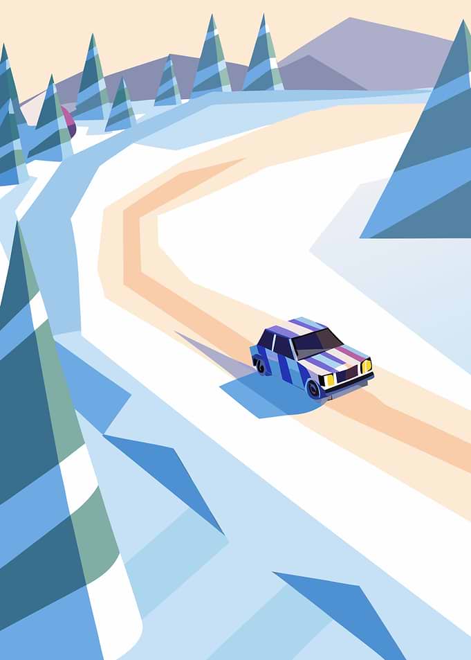 Car on Snowy Mountain Road