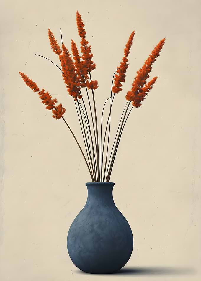 Floral arrangement in blue vase