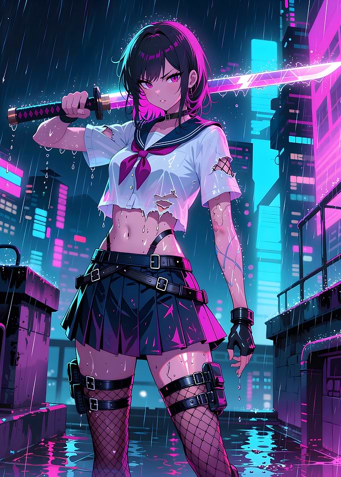 Cyberpunk Anime Girl with Katana