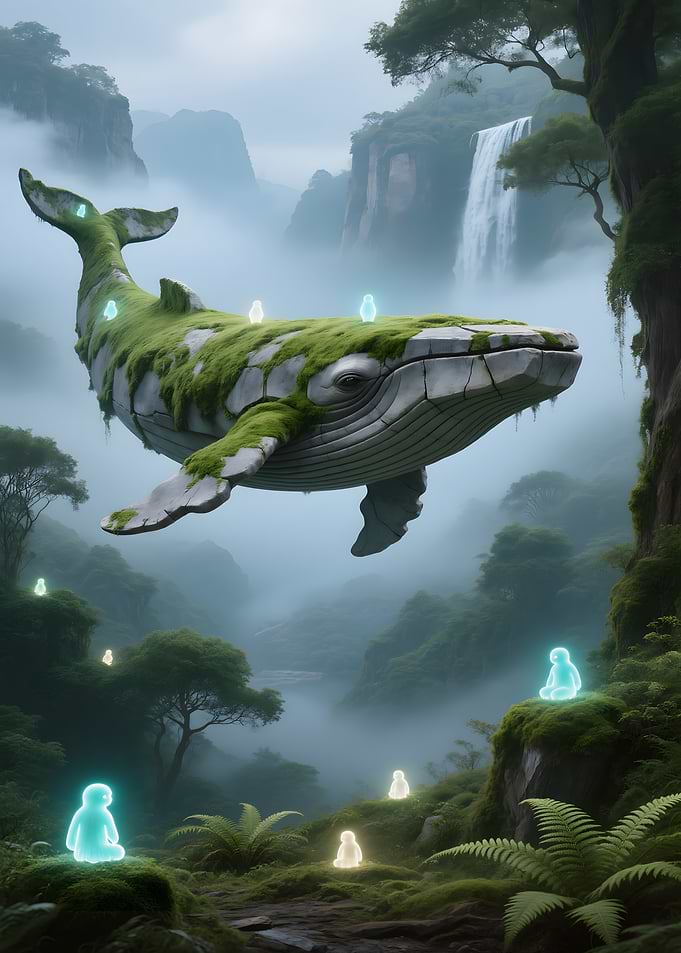 Mossy Whale in Misty Forest