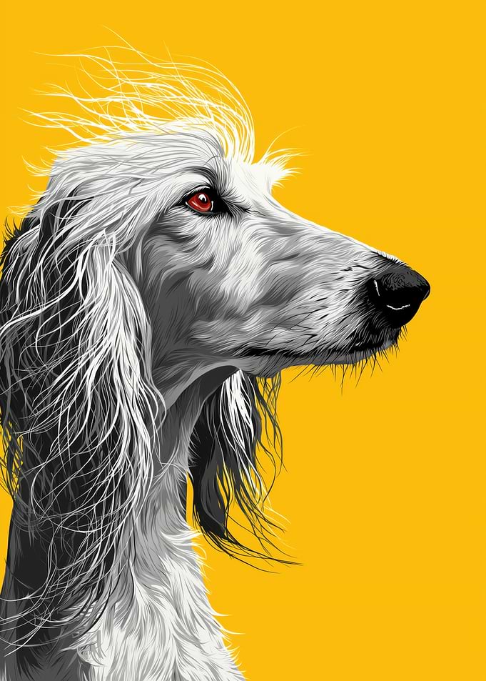 Elegant Afghan Hound Portrait on Yellow