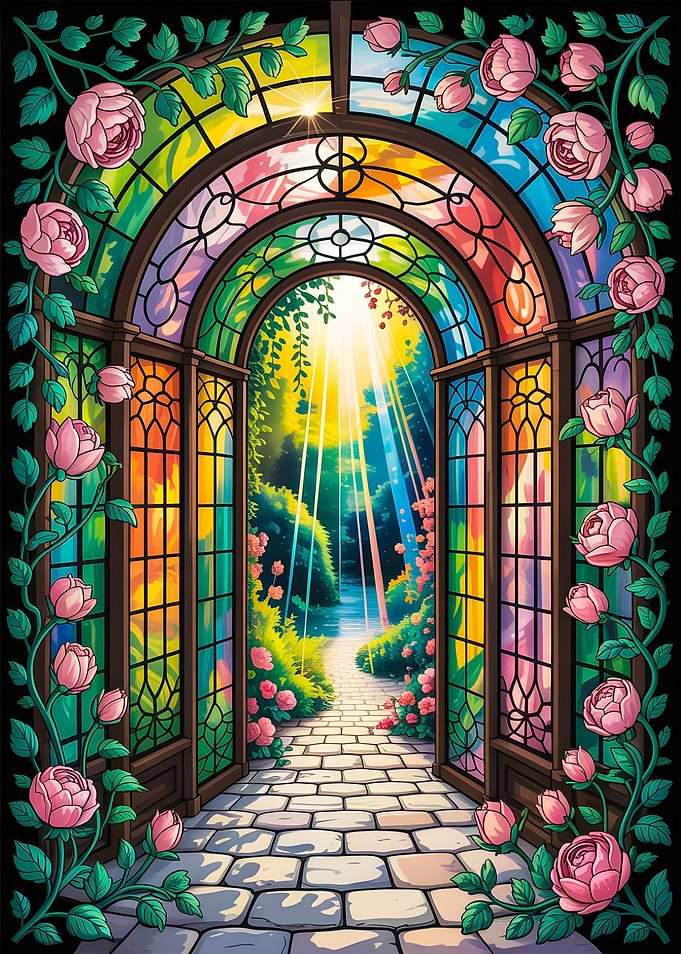Garden of Light Stained Glass Pathway to a Secret Paradise Fantasy Art