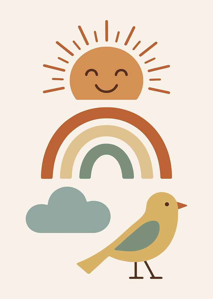 Boho Sun, Rainbow, Cloud, and Bird