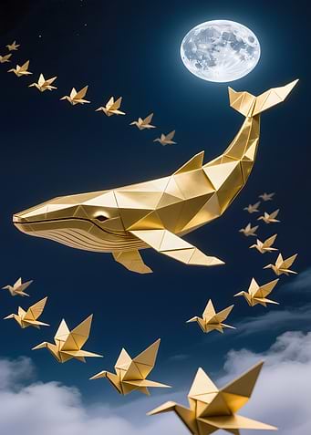 Golden Origami Whale and Cranes