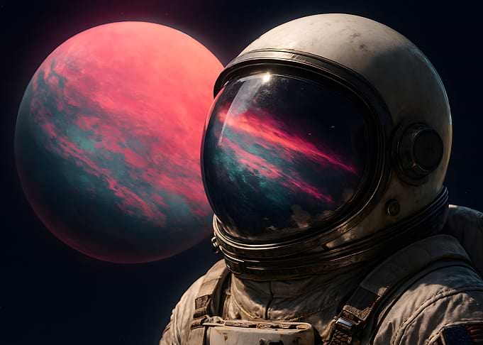 Astronaut in Space with Planet