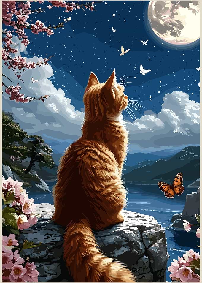 Cat gazing at the moon