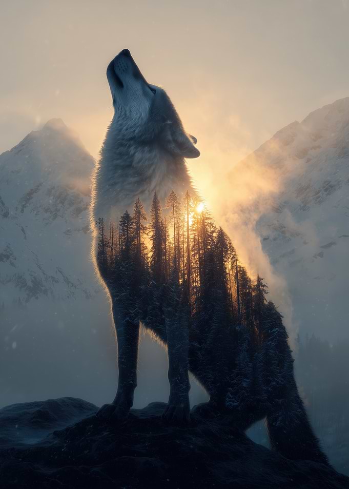 Howling Wolf Double Exposure Landscape