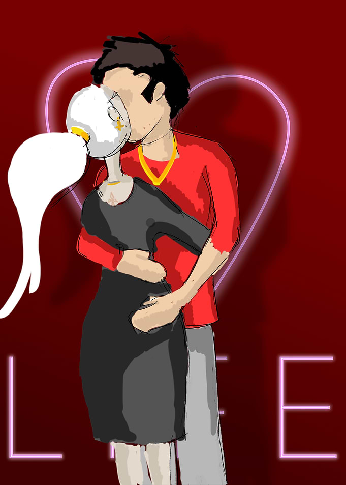 Romantic Couple Kissing with Heart Background