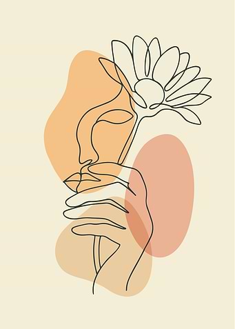 Minimalist Woman and Flower Line Art