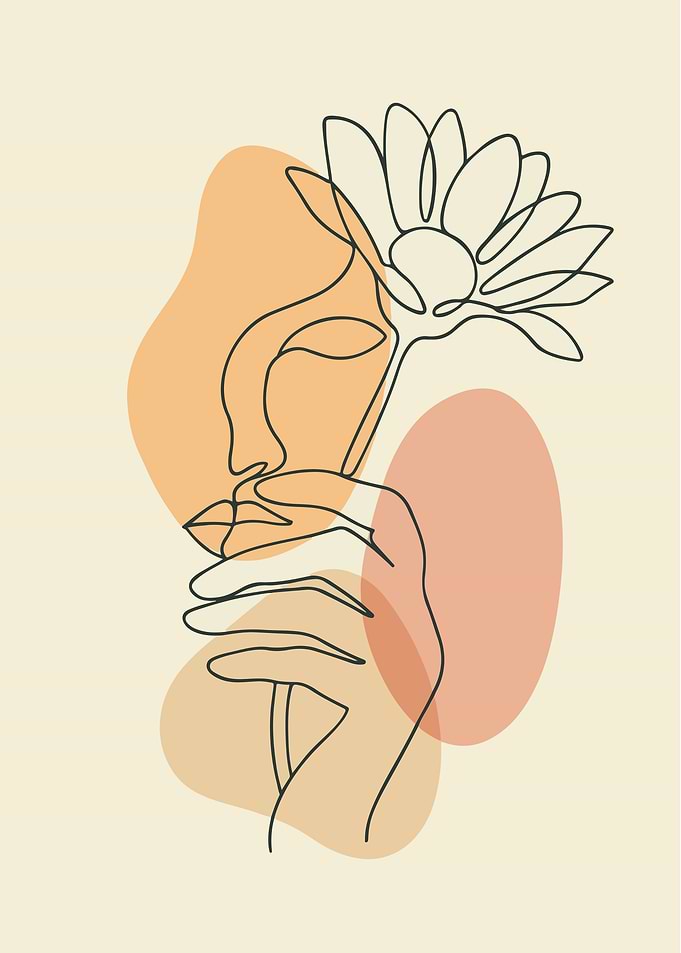 Minimalist Woman and Flower Line Art