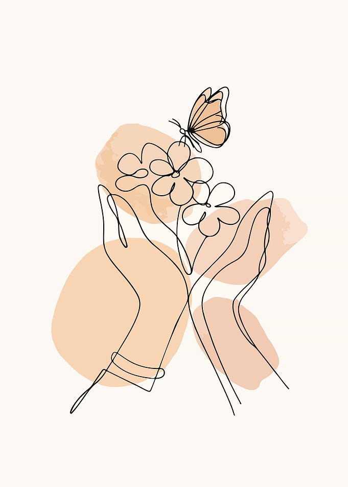 Minimalist Hands, Flowers, and Butterfly Art