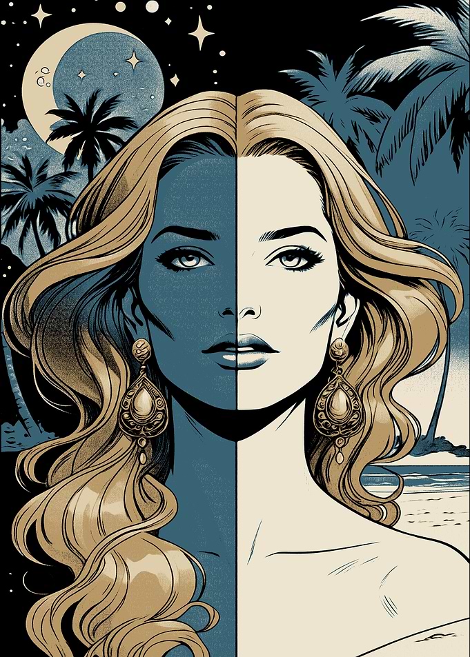 Day and Night Woman Portrait