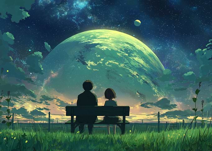 Couple on Bench Gazing at Planet