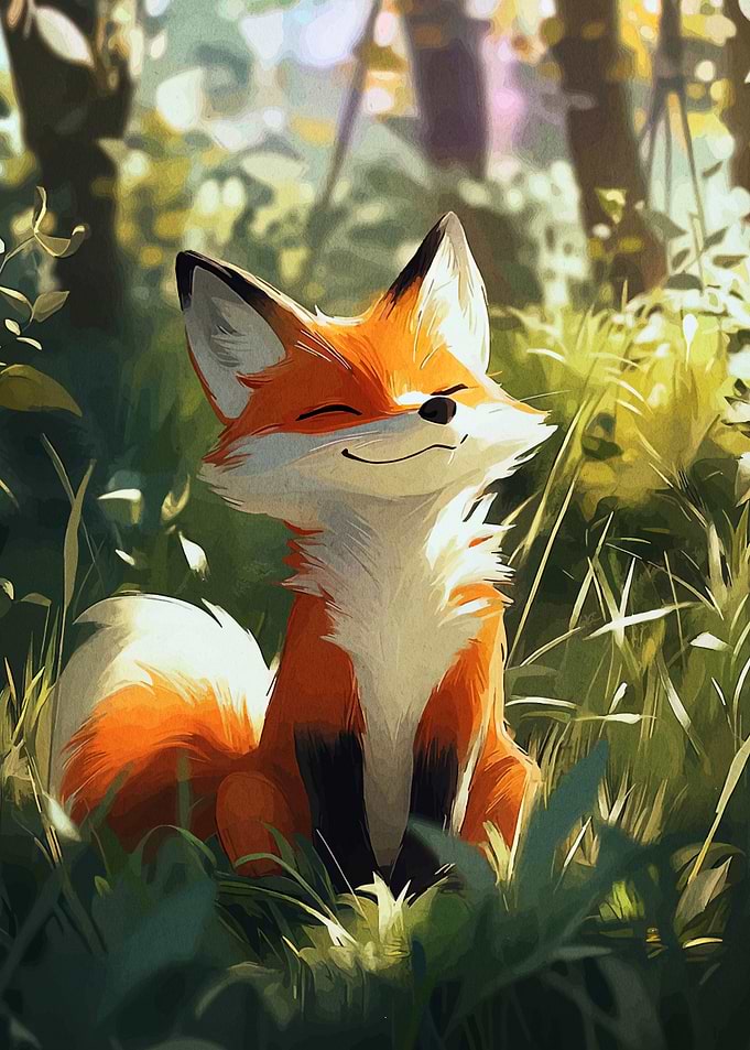 Smiling Fox in Grassy Meadow