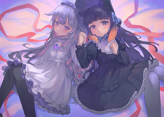 Anime Girls in Dresses Holding Hands