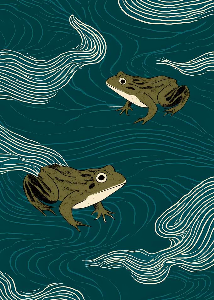 Two Frogs in Water Illustration