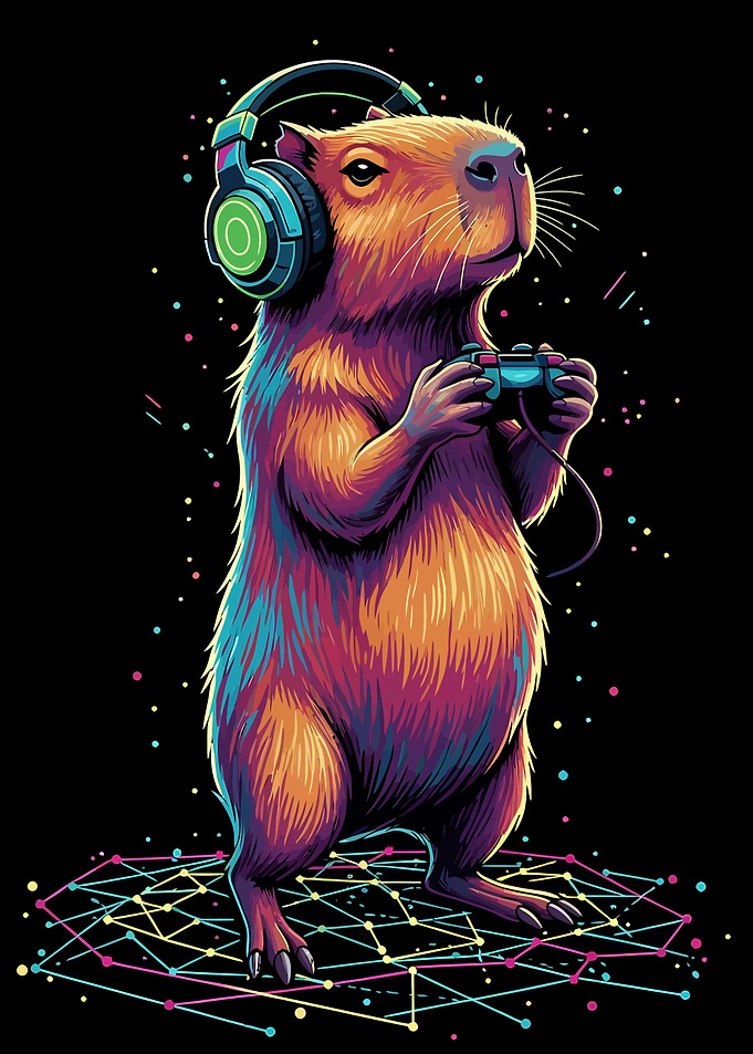 Capybara Gamer with Headphones