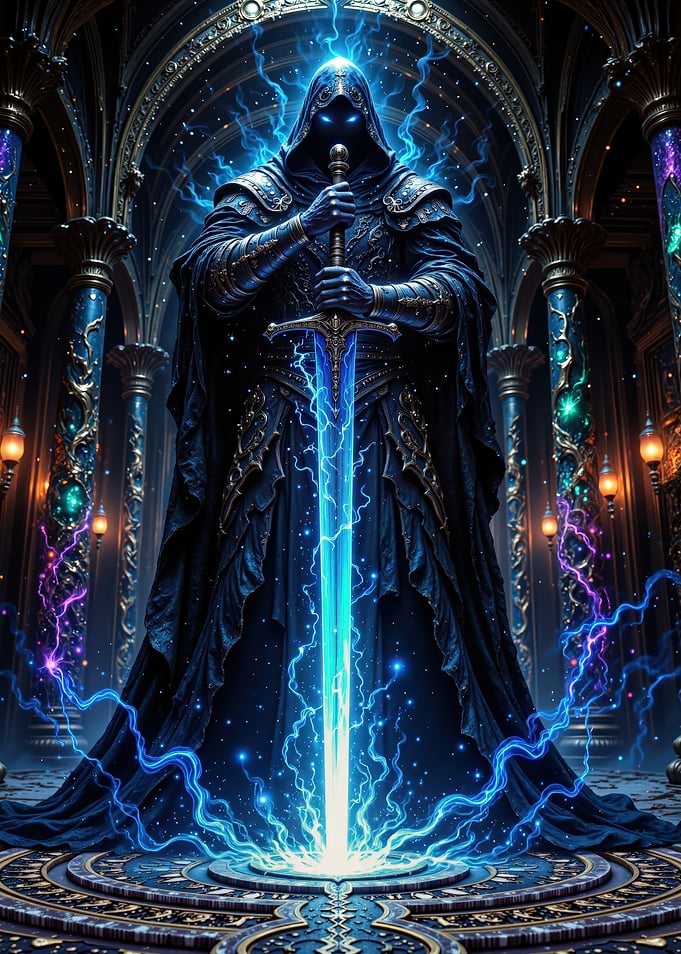 Dark Knight with Glowing Sword