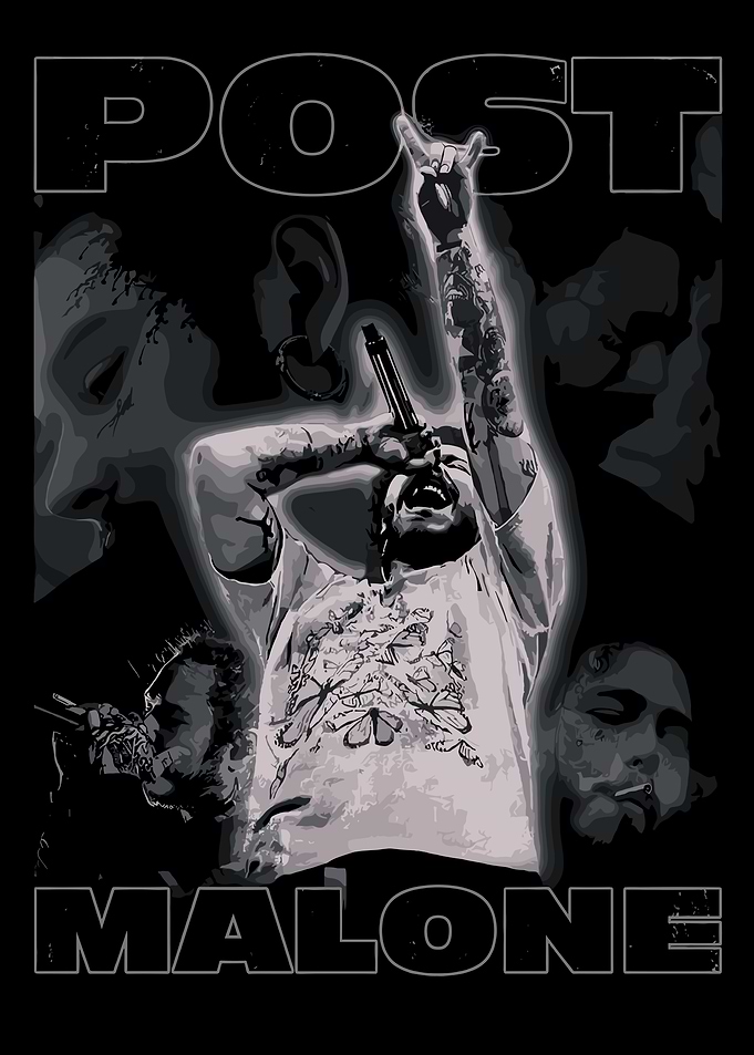 Post Malone Black and White Portrait