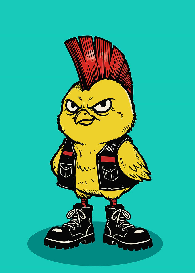Punk Rock Chicken Cartoon Character