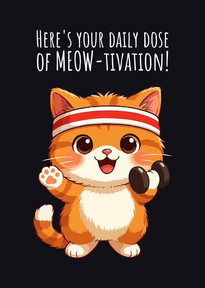 Motivational Cat with Dumbbell Cartoon Funny