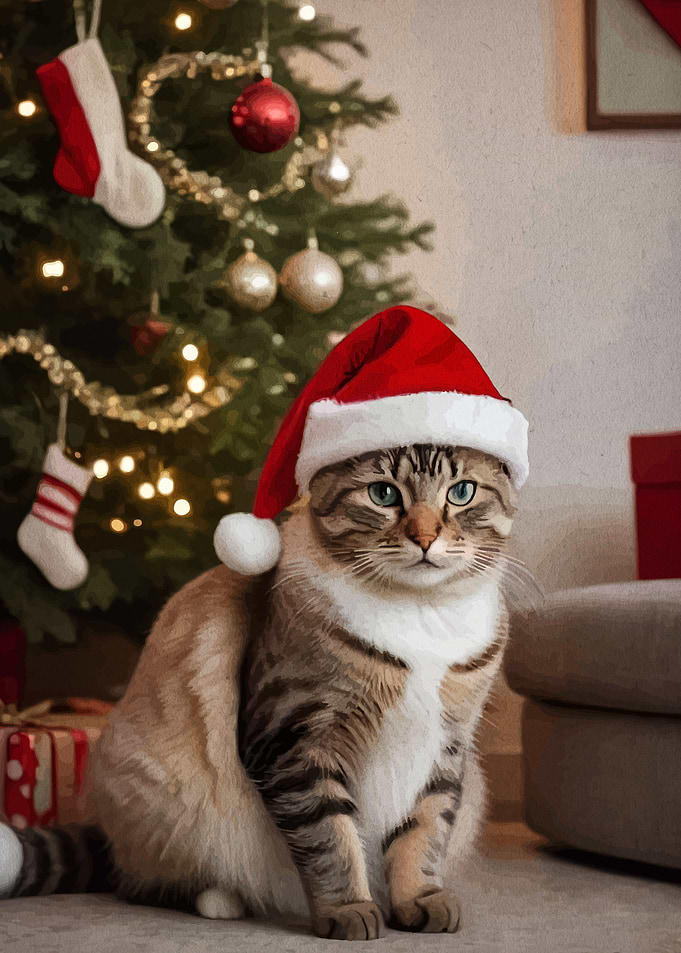 Christmas Cat with Santa Hat