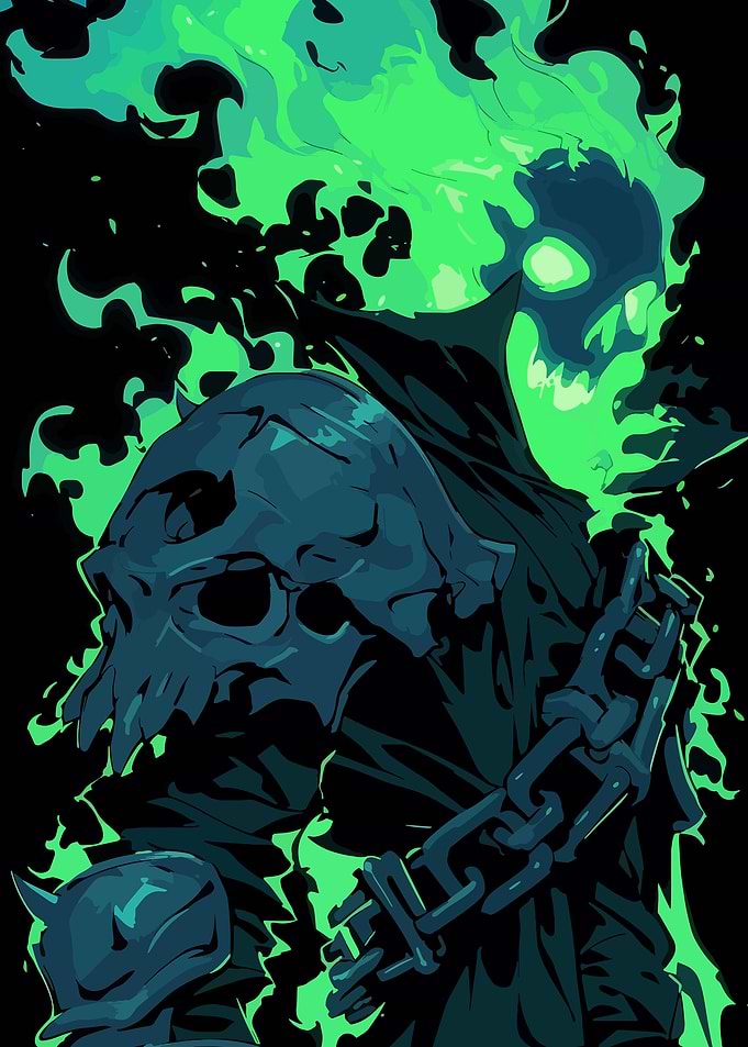 Skull Rider with Green Flames