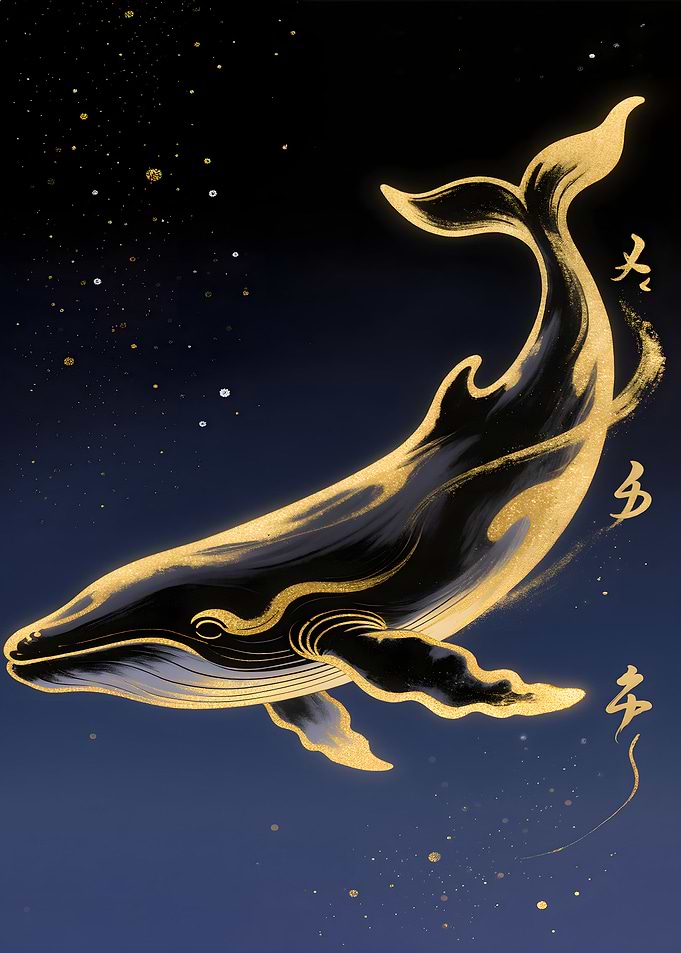 Golden Whale in the Night Sky
