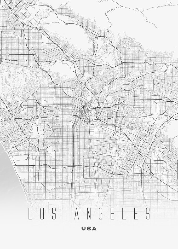 Minimalist Los Angeles, USA - City Map Poster, Sleek Modern Wall Art