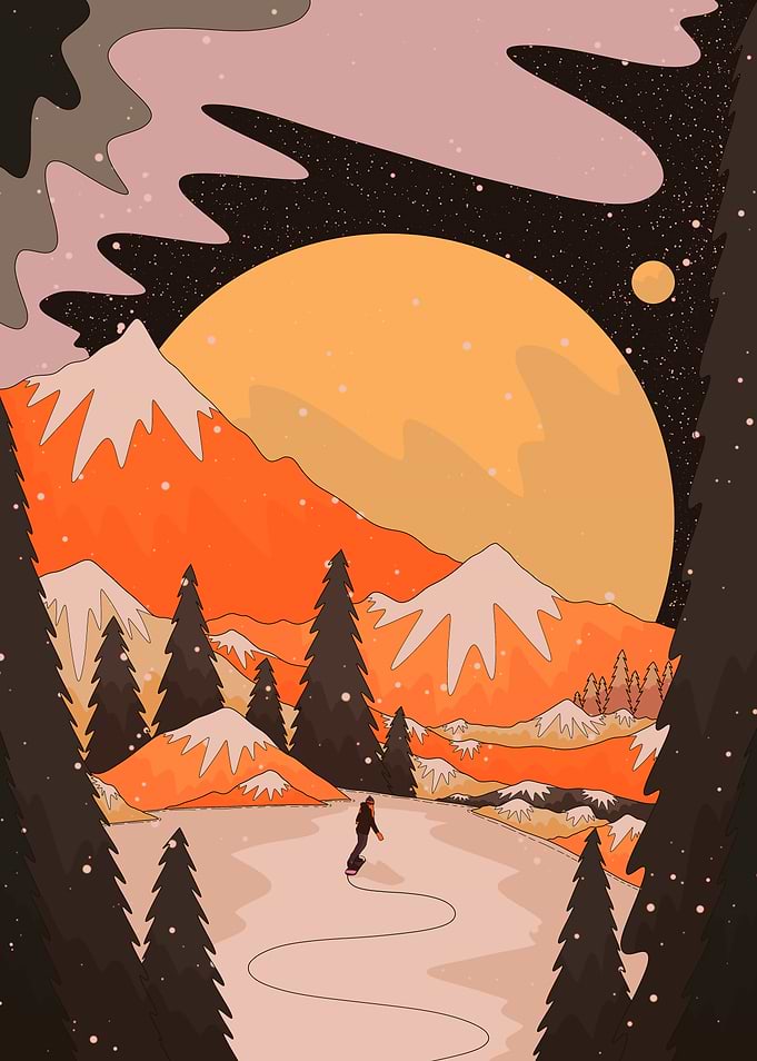 Snowboarding in a Mountain Landscape