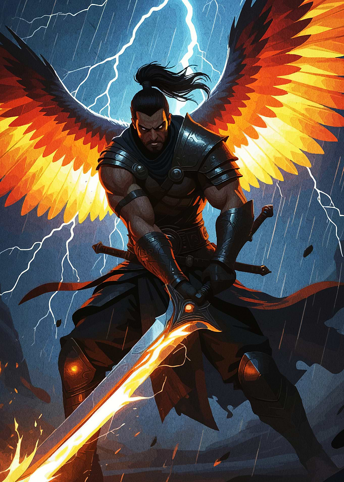 Winged Warrior Flaming Sword