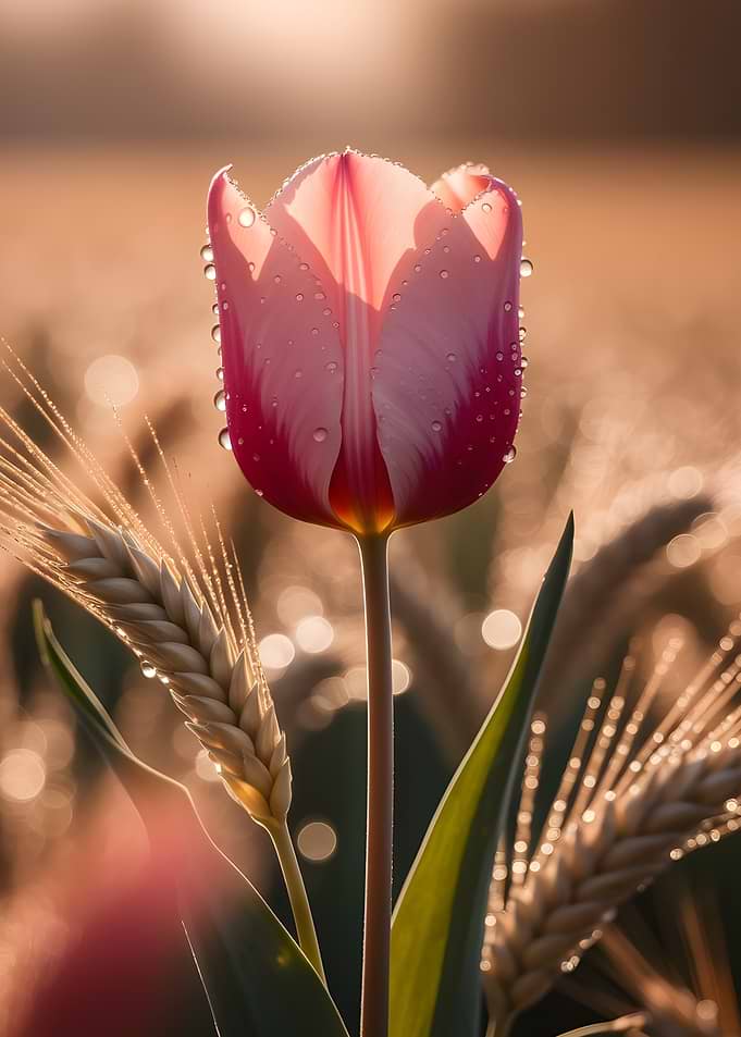 Pink Tulip with Wheat