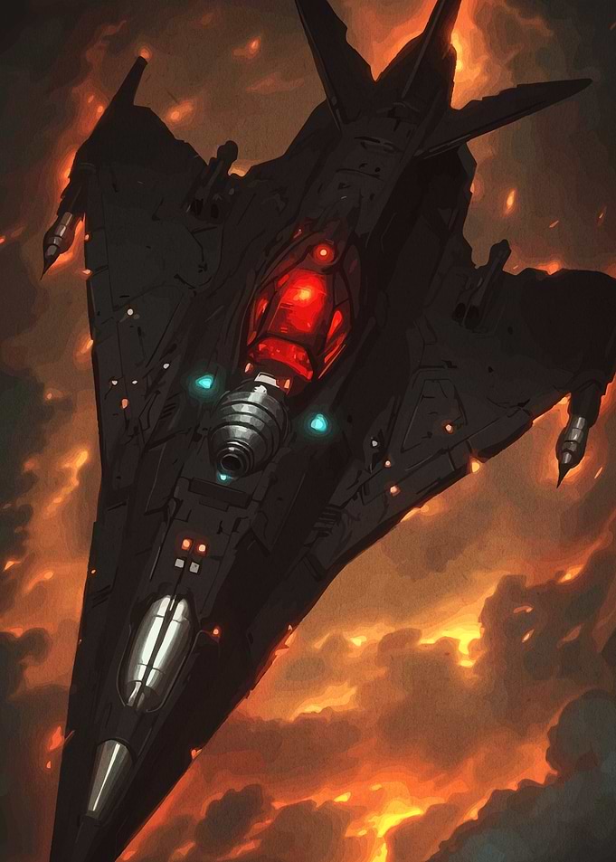 Futuristic Black Jet Fiery Sky