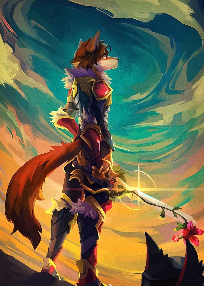 Wolf Warrior with Sword and Flower