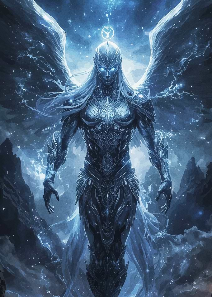 Winged Angelic Figure Blue